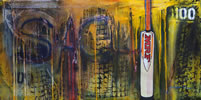 Sachin 100 bat 36in x 72in mixed media on canvas by christina pierce, cricket artist