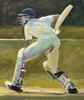Batting Oil on paper 8” x 12” painting by christina pierce, cricket artist