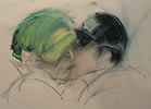 Ashes kiss 12in x 20in pastel on paper - painting by christina pierce, cricket artist