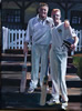 Baz and Keith Medlycott 24in x 16in oil on canvas - painting by christina pierce, cricket artist