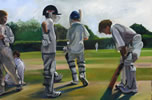Surrey boys, oil on canvas 24” x 36” by christina pierce, cricket artist