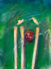 Ball hits stumps - Christina Pierce, cricket artist
