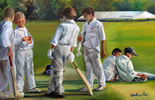 Boys, oil on canvas 24” x 36” by christina pierce, cricket artist