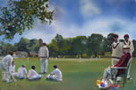Hampshire Hogs oil on canvas 24” x 36” - painting by christina pierce, cricket artist
