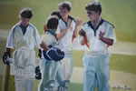 Boys' Team - oil on canvas 16” x 24” by christina pierce, cricket artist