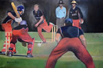 Mens Action - oil on canvas 24” x 36” by christina pierce, cricket artist
