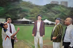 The Toss - oil on canvas 24” x 36” by christina pierce, cricket artist