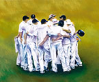 Huddle 20ins x 24ins by cricket artist christina pierce