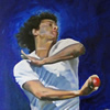 Imran Kahn 36” x 36” oil on canvas - painting by christina pierce, cricket artist