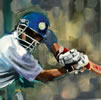 Sachin crop 24in x 24in oil on canvas by christina pierce, cricket artist