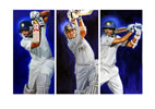 Triptych batsmen white by christina pierce, cricket artist