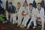 Jack at Reed’s School oil on canvas 24in x 36in - painting by christina pierce, cricket artist