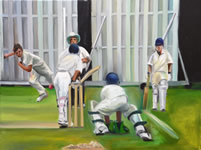 sight-screens-boys, oil on canvas 24” x 36” by christina pierce, cricket artist