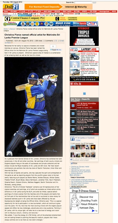sri lanka daily financial times on christina pierce cricket artist